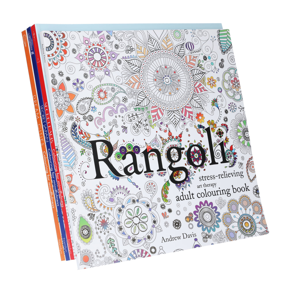 Colouring for Mindfulness 4 Books Collection Set (Rangoli, Secret Paris, Secret Japan & Dream Cities) - Non-Fiction - Paperback - Bangzo Books Wholesale