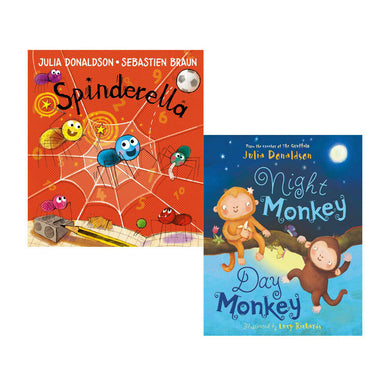 Julia Donaldson 2 Books Children Collection Paperback Night Monkey, Spinderella 