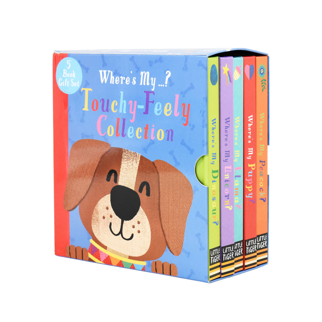 Wheres My Touchy Feely 5 Books Box Set (Dinosaurs, Llama, Unicorn, Puppy & Peacock) by Little Tiger - Ages 0-5 - Boardbook