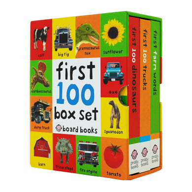 First 100 series 3 Books (Trucks, Dinosaurs & First Farm Words) Children Collection Box Set By Roger Priddy - Ages 0-5 - Board Book