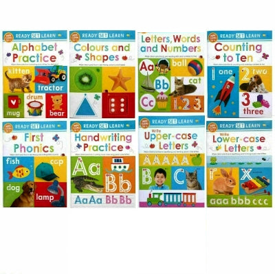 Ready Set Learn 8 Early Learning Wipe Clean Books Colours Shapes Numbers Phonics Handwriting Counting - Ages 5-7 – Paperback